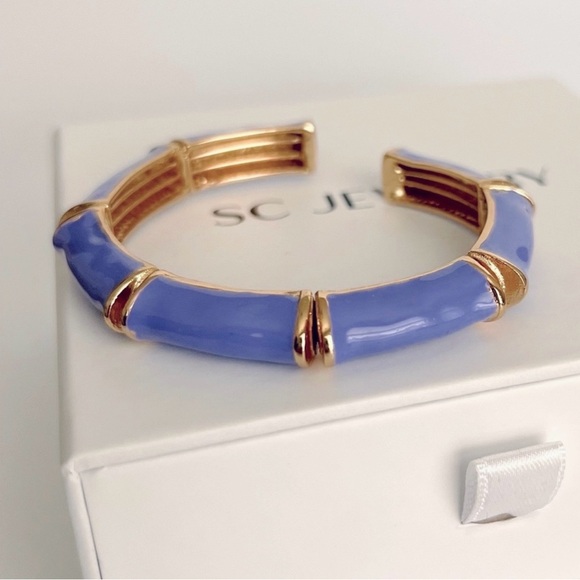 Cuff Lilac Bracelet | Handcrafted 22K Gold Tone | Enameled Luxury Jewelry - Picture 2 of 11